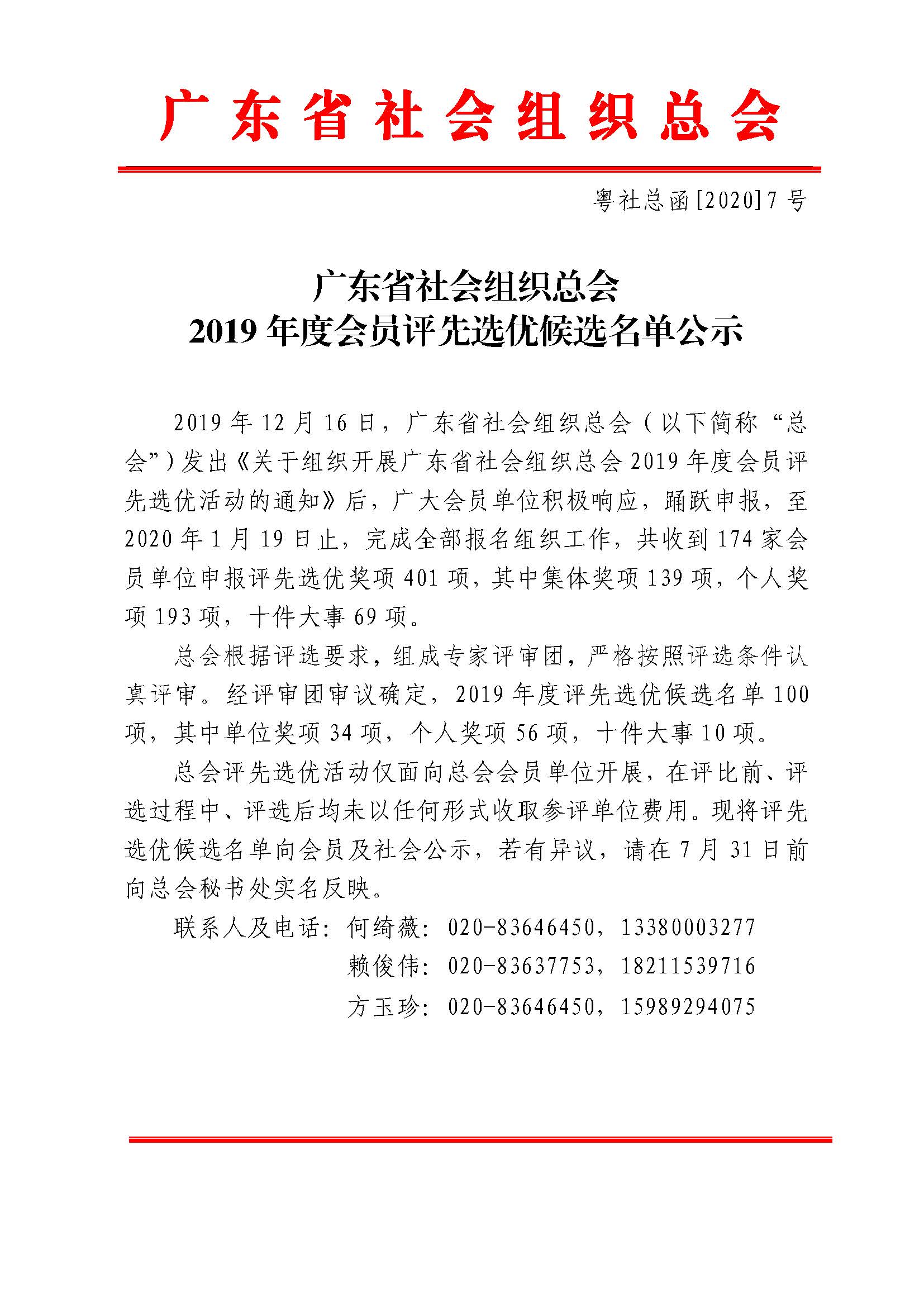转发广东省社会组织总会2019年度会员评先评优候选名单公示